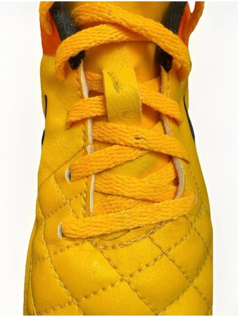 Nike Tiempo US 1.5Y Yellow Orange Blue Quilted Soccer Cleats Athletic Footwear